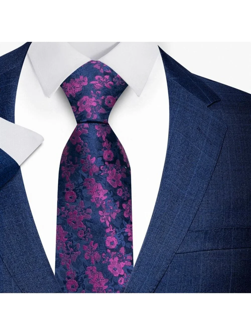 Men's Purple & Blue 100% Microfiber Floral Jacquard Formal Necktie For Business